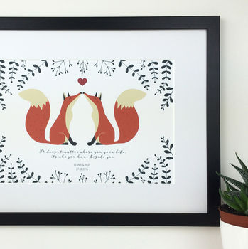 Personalised Fox Couple Print Gift, 5 of 8