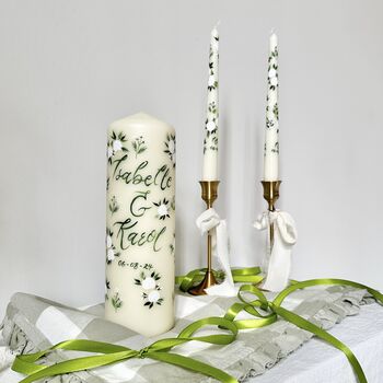 Personalised White Hand Painted Unity Candle Set, 9 of 9