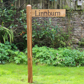 Directional Engraved Oak House Sign Post| Personalised, 2 of 7