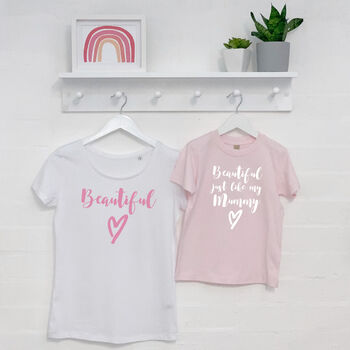 'Beautiful' Mother And Daughter Matching T Shirt Set, 2 of 7