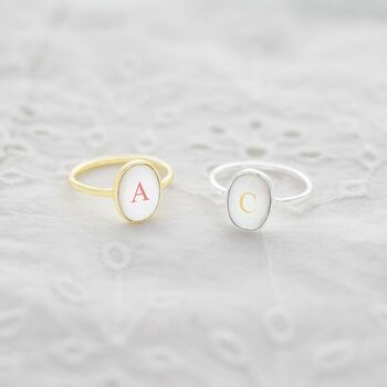 Mother Of Pearl Personalised Initial Oval Ring, 6 of 12