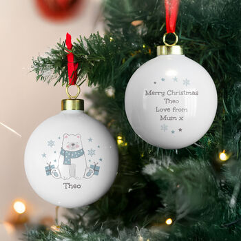 Personalised Polar Bear Christmas Bauble For Kids, 3 of 5