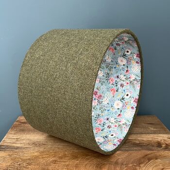 Gladys Tussock Green Tweed Floral Lined Drum Lampshades, 5 of 9