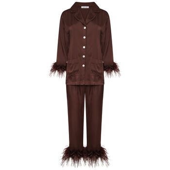 Luxury Chocolate Feather Silky Pyjama Set, 8 of 8