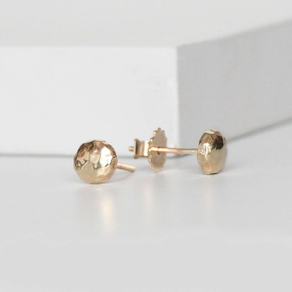 9ct Gold Hammered Screw Back Stud Earrings, 1 of 4