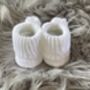 White Knitted Baby Booties With Pom Pom, thumbnail 8 of 9