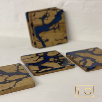 Handmade Wooden Resin Coaster Set Of Six Blue, 4 of 5