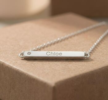 Personalised Silver Bar Initial Name Necklace Crystal, 6 of 9