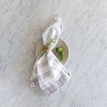 Misty Grey Cotton Hand Block Printed Tablecloth, 6 of 6