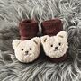 Burgundy Teddy Bear Baby Socks, thumbnail 1 of 9