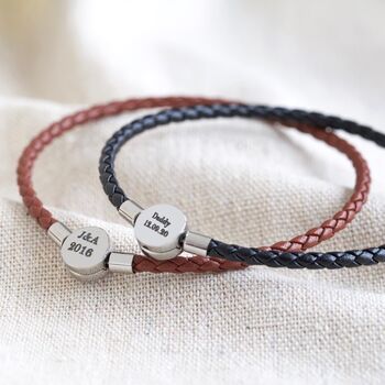 Men's Personalised Leather Bracelet With Disc Clasp, 2 of 12