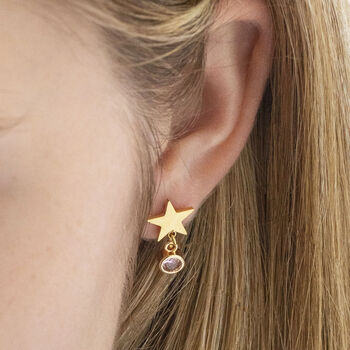 Gold Plated Star Birthstone Earrings, 2 of 12