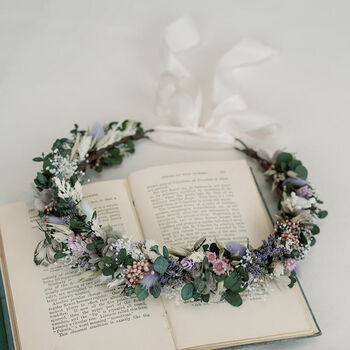Violet Flower Crown Lilac And White Dried And Preserved Wedding Headband, 4 of 4