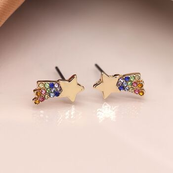 Gold Plated Rainbow Shooting Star Stud Earrings, 2 of 7