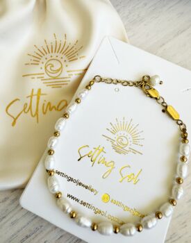 Elodie Freshwater Pearl Bracelet 18k Gold Plated Titanium, Tarnish Free, Hypoallergenic + Waterproof, 2 of 3