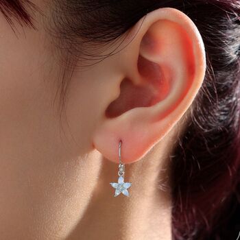 Sterling Silver Opal Blue Cz Flower Drop Dangle Earrings, 2 of 11