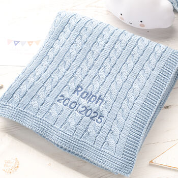 New Baby Boy Luxury Cotton Knitted Cable Blanket, 7 of 12