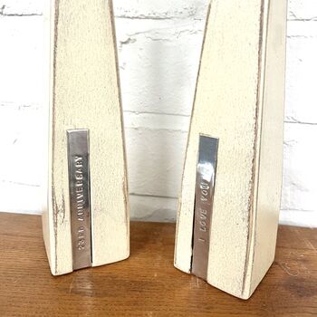 Two Personalised Wooden Vases With Aluminium Message, 6 of 8