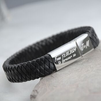Men's Personalised Leather Plait Message Bracelet, 4 of 9