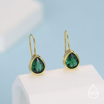 Emerald Green Droplet Drop Hook Earrings In Sterling Silver, 2 of 11
