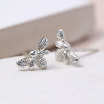 Tiny Bumble Bee Stud Earrings In Sterling Silver, 2 of 10