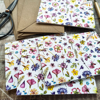 Set Of Eight Pressed Flower Folded Notecards, 6 of 6