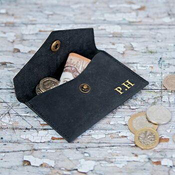 Personalised Black Buffalo Leather Coin Pouch, 3 of 9