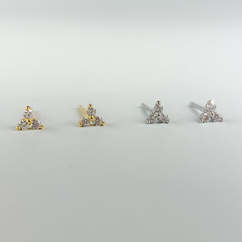 Sterling Silver Crystal Triangle Stud Earrings, 2 of 5
