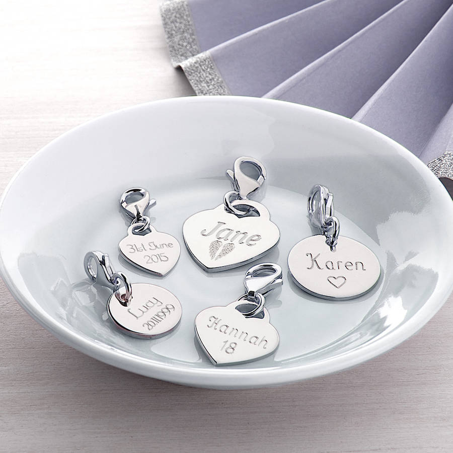 Personalised Sterling Silver Heart And Disc Charms, 1 of 8