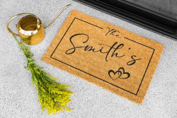 Personalised Coir Doormat With Mid Box And Heart Design, 6 of 8