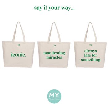 Personalised Green Cotton Canvas Slogan Tote Bag, 2 of 2