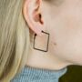 Gold Small Thin Dainty Square Hoop Earrings, thumbnail 2 of 6
