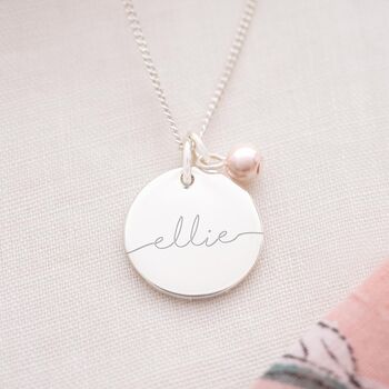 Esme Disc And Freshwater Pearl Name Necklace, 8 of 12