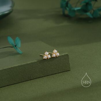Sterling Silver Pearl Trefoil Stud Earrings, 4 of 12