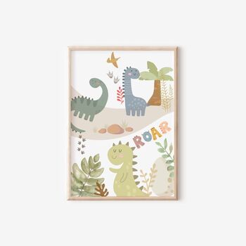 Childrens Personalised Dinosaur Print Set For Bedroom Or Nursery, 3 of 4