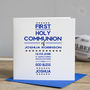 First Holy Communion Card Blue Word Art Cross, thumbnail 1 of 3