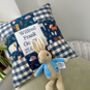 Gingham Woodland Name And Date Cushion, thumbnail 2 of 5