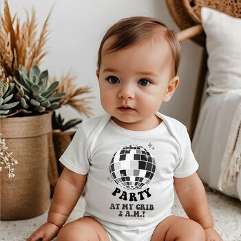 Party Print Disco Ball Baby Sleepsuit, 3 of 3