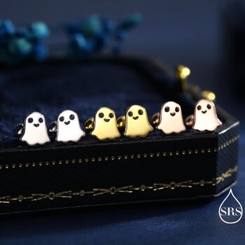 Tiny Little Cute Ghost Screwback Earrings In Sterling Silver, 7 of 11