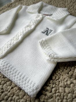 Luxury White Knitted Baby Cardigan, 5 of 7