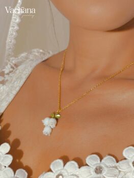 White Lily Of The Valley Dangle Necklace Base Metal Stainless Steel, 8 of 9