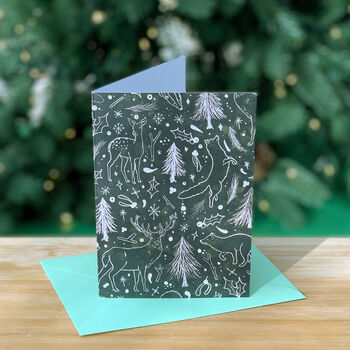 Green Scandi Woodland Christmas Card Pack Of 12, 2 of 6