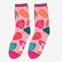 Women's Pink Tropical Leaf Print Bamboo Socks, thumbnail 1 of 4