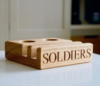 Personalised Oak Egg And Soldiers Block, 3 of 4