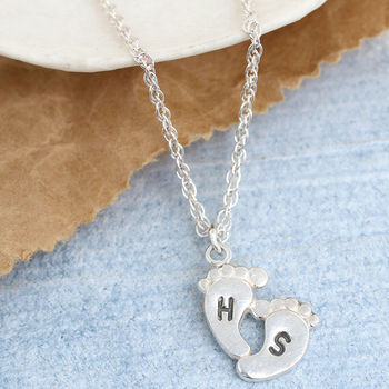 Personalised New Mum Pendant. Baby Feet Charm Necklace, 5 of 12