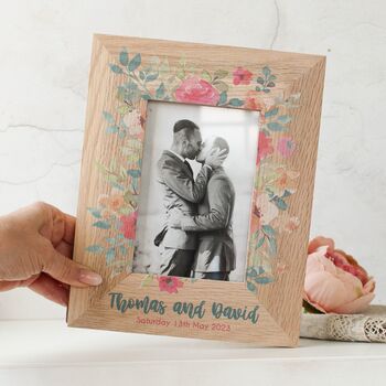 Personalised Oak Photo Frame, Blue, Pink And Apricot, 5 of 7