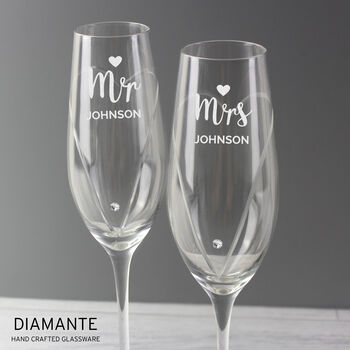 Personalised Hand Cut Mr And Mrs Pair Of Flutes, 5 of 5
