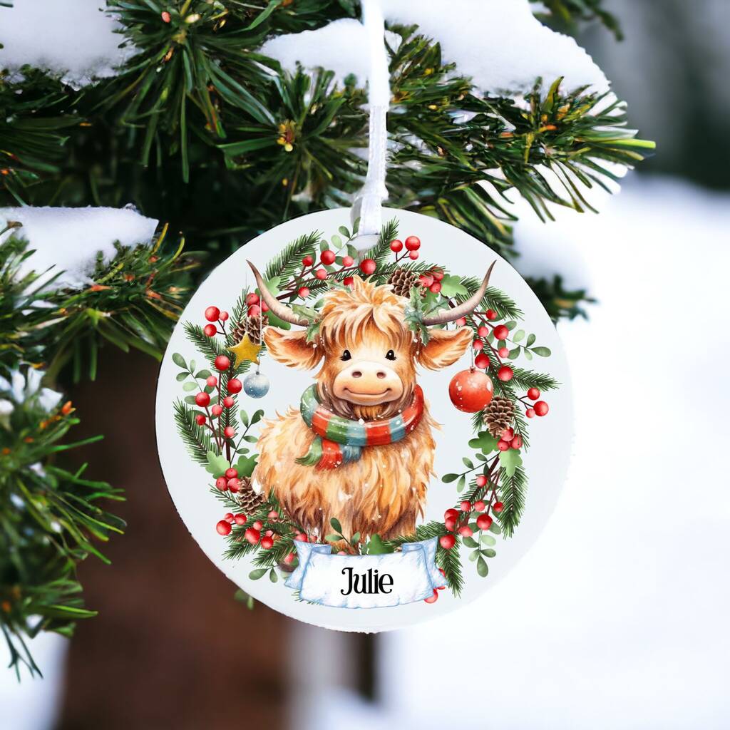 Personalised Cute Highland Cow Bauble Decoration B