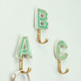 G Decor Alphabet Green Crackle Hooks Antique Brass, thumbnail 1 of 11
