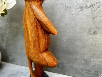 32cm Handcarved One Leg Yoga Cat Wooden Ornament Gift, 12 of 12